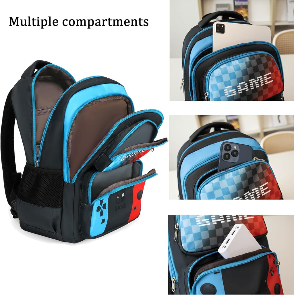 Octsky Boys School Backpack with Lunch Box – Blue Gaming Backpack for Kids