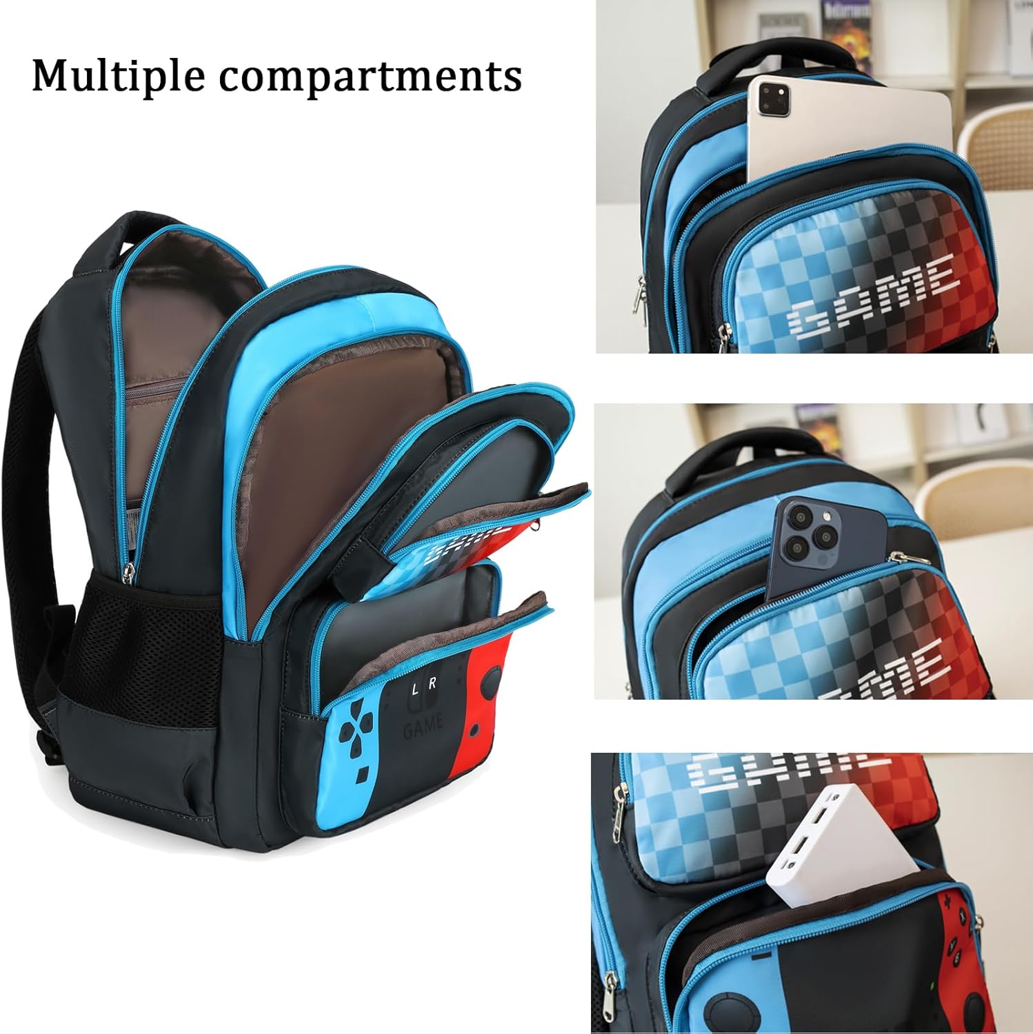 Octsky Boys School Backpack with Lunch Box – Blue Gaming Backpack for Kids