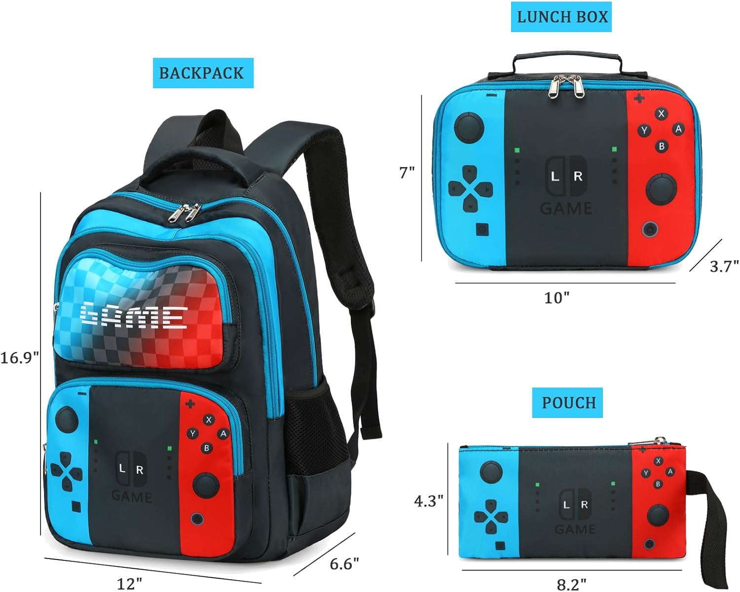 Octsky Boys School Backpack with Lunch Box – Blue Gaming Backpack for Kids