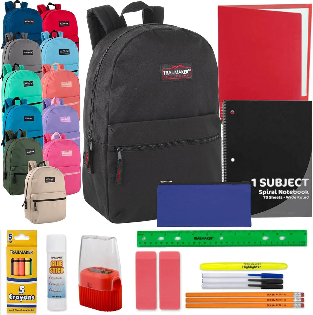 24 Pack Bulk Backpacks with School Supplies for Kids | Back to School Bundle