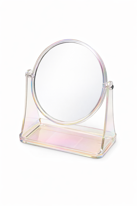 Espejo de Tocador Redondo Iridiscente – Diseño Elegante y Compacto para Maquillaje