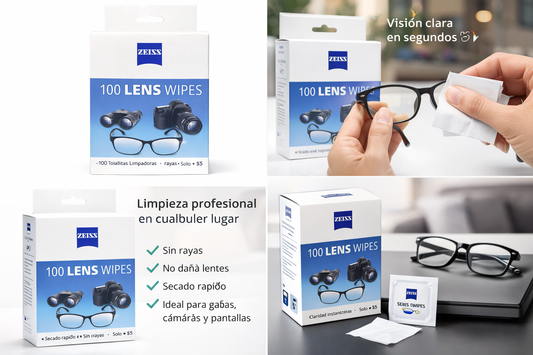 100 Lens Wipes – Toallitas Limpiadoras para Lentes, Gafas, Cámara y Pantallas (Caja de 100 Unidades)