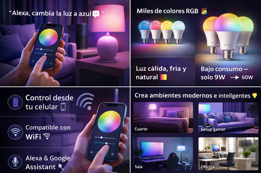 Bombilla Inteligente WiFi RGB 60W – Compatible con Alexa & Google | Control desde App | A19 Smart Light Bulb