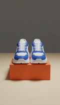 Color-blocked fashion sneakers in electric blue and stark white